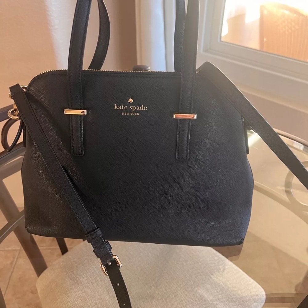 Kate Spade Black Leather Satchel with Gold Accents